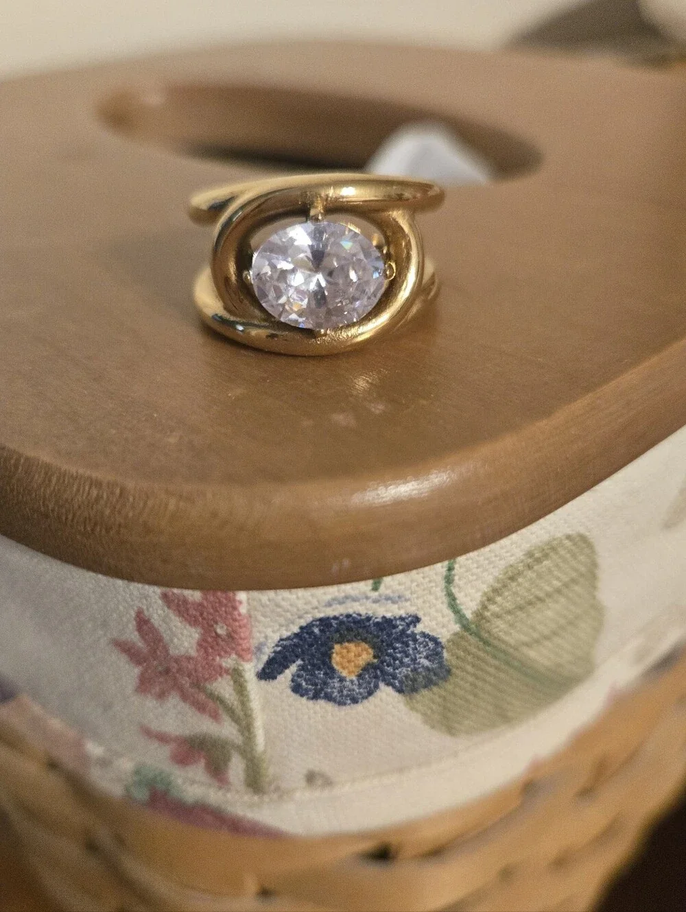 ChansuttPearls The Dylan Ring  Gold-Tone Women’s Ring with Clear Round Gemstone